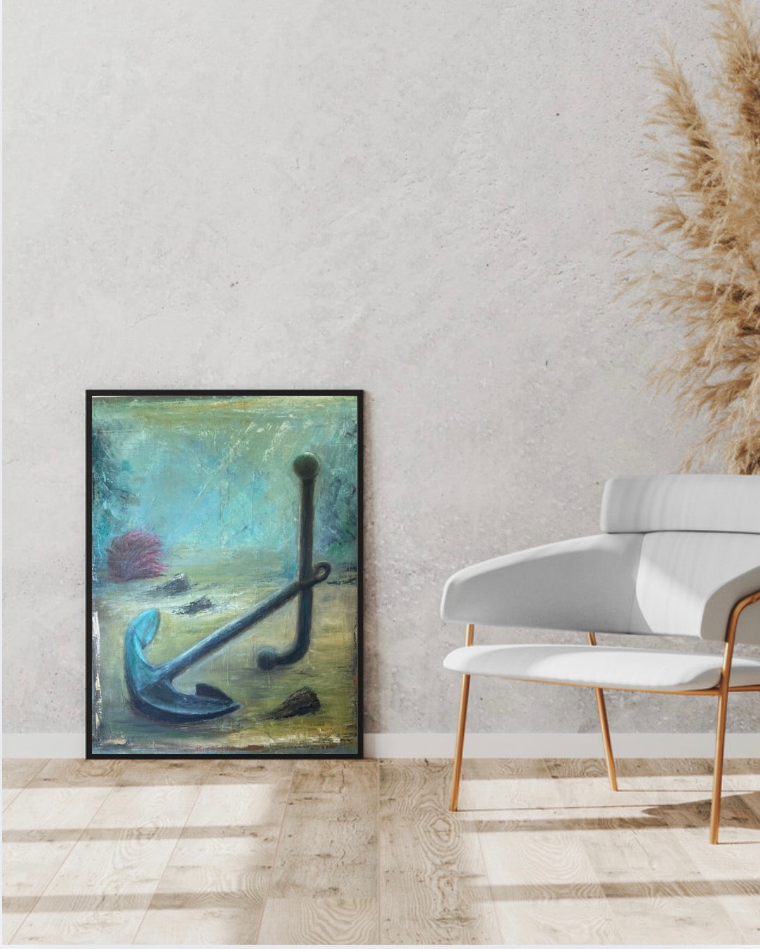 Anchor for the Soul painting leaning against a wall in a contemporary interior